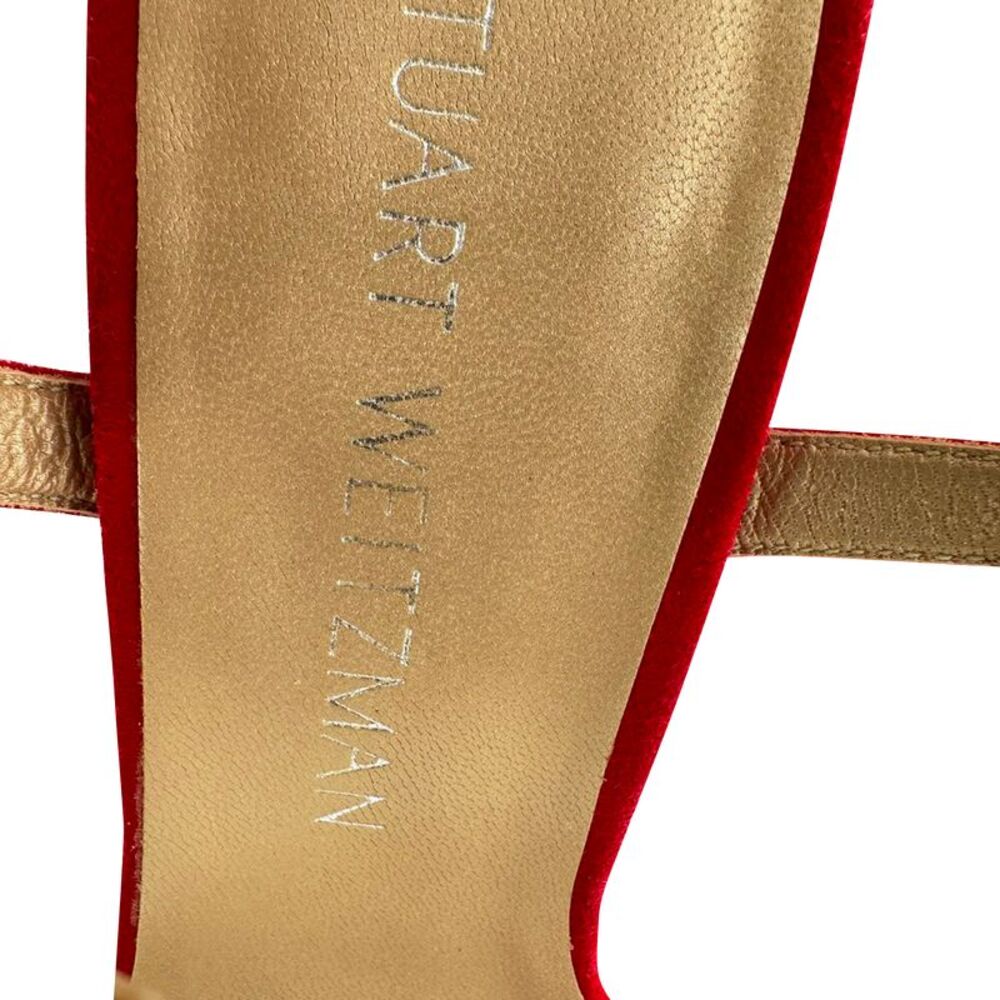 Stuart Weitzman Ankle Strap Sandal Heels in Red Suede - Picture 9 of 12